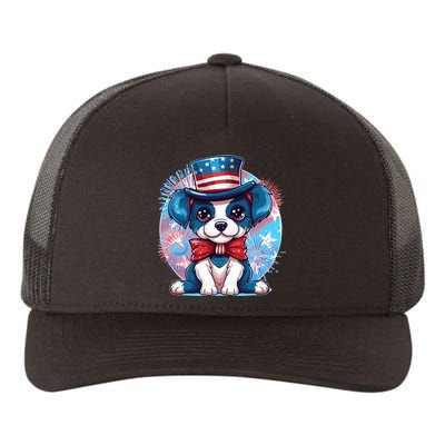 Cute Patriotic Red White And Blue Puppy Dog Yupoong Adult 5-Panel Trucker Hat