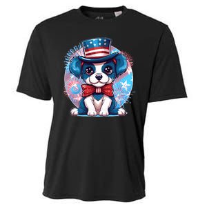 Cute Patriotic Red White And Blue Puppy Dog Cooling Performance Crew T-Shirt