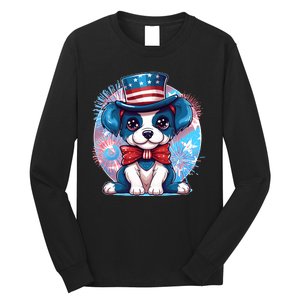 Cute Patriotic Red White And Blue Puppy Dog Long Sleeve Shirt