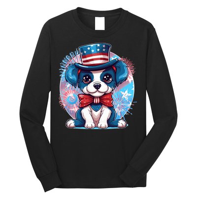 Cute Patriotic Red White And Blue Puppy Dog Long Sleeve Shirt