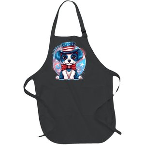 Cute Patriotic Red White And Blue Puppy Dog Full-Length Apron With Pockets