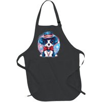 Cute Patriotic Red White And Blue Puppy Dog Full-Length Apron With Pockets