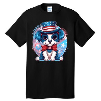 Cute Patriotic Red White And Blue Puppy Dog Tall T-Shirt