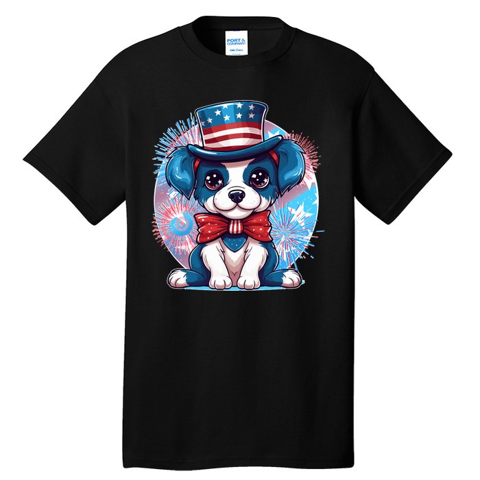 Cute Patriotic Red White And Blue Puppy Dog Tall T-Shirt