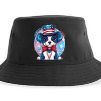 Cute Patriotic Red White And Blue Puppy Dog Sustainable Bucket Hat