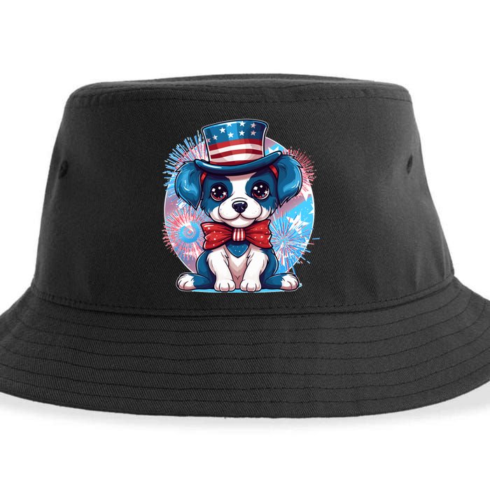 Cute Patriotic Red White And Blue Puppy Dog Sustainable Bucket Hat