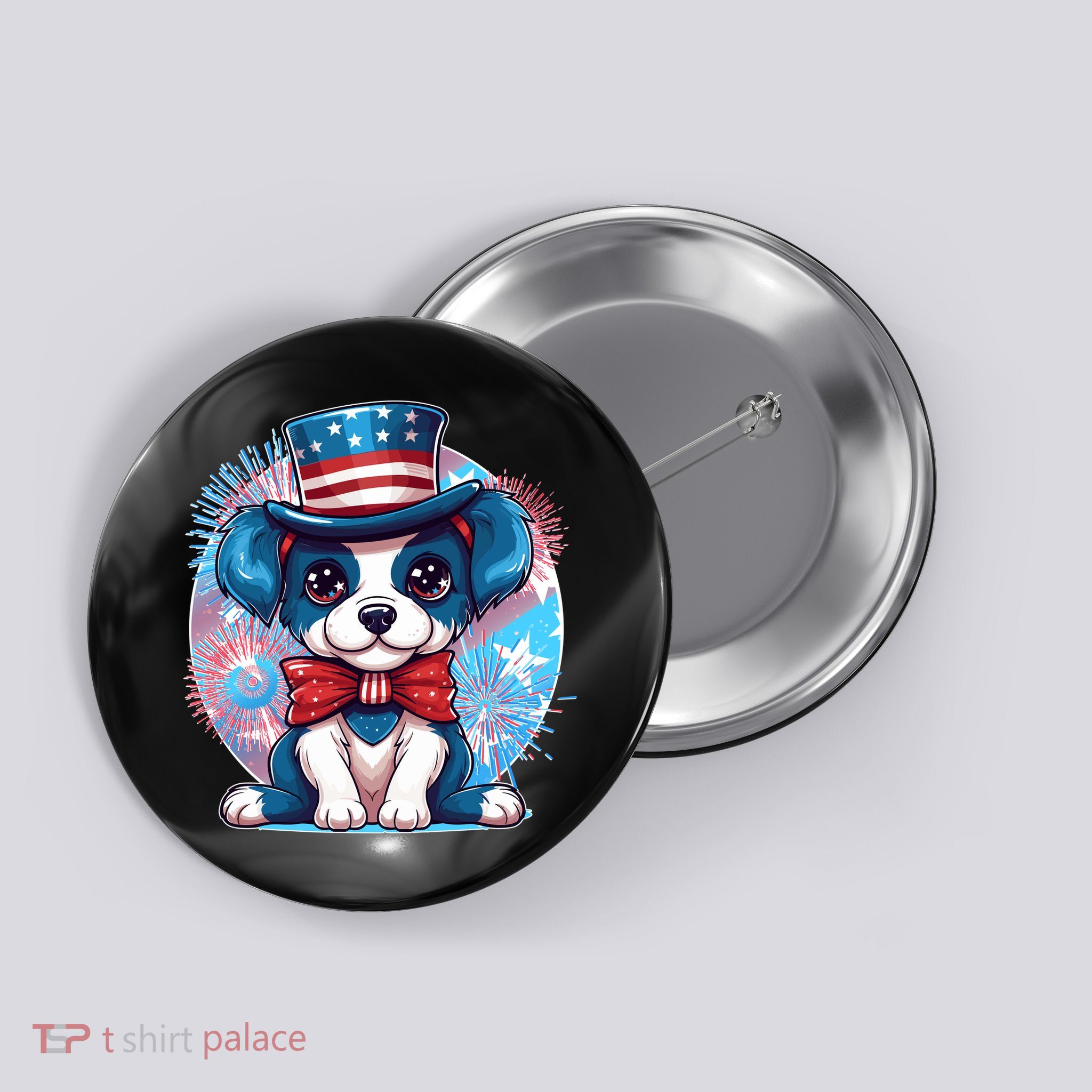 Cute Patriotic Red White And Blue Puppy Dog Button