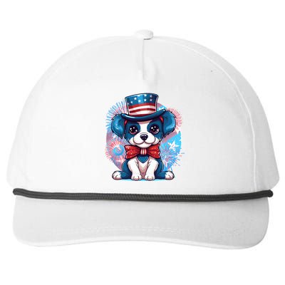 Cute Patriotic Red White And Blue Puppy Dog Snapback Five-Panel Rope Hat