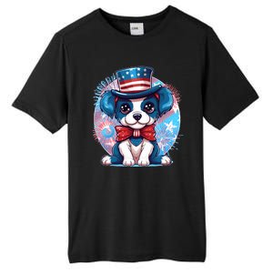 Cute Patriotic Red White And Blue Puppy Dog Tall Fusion ChromaSoft Performance T-Shirt