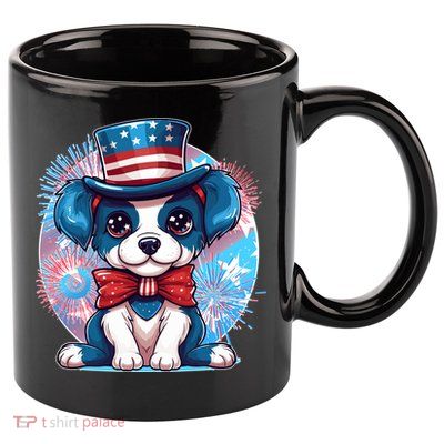 Cute Patriotic Red White And Blue Puppy Dog 11oz C Handle Ceramic Mug