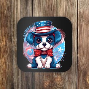 Cute Patriotic Red White And Blue Puppy Dog Coaster