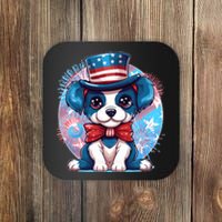 Cute Patriotic Red White And Blue Puppy Dog Coaster