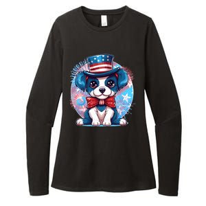 Cute Patriotic Red White And Blue Puppy Dog Womens CVC Long Sleeve Shirt