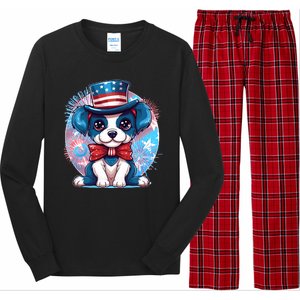 Cute Patriotic Red White And Blue Puppy Dog Long Sleeve Pajama Set