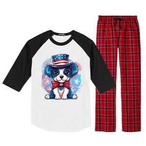 Cute Patriotic Red White And Blue Puppy Dog Raglan Sleeve Pajama Set