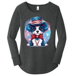 Cute Patriotic Red White And Blue Puppy Dog Women's Perfect Tri Tunic Long Sleeve Shirt