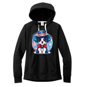 Cute Patriotic Red White And Blue Puppy Dog Women's Fleece Hoodie