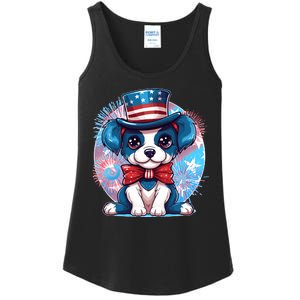 Cute Patriotic Red White And Blue Puppy Dog Ladies Essential Tank