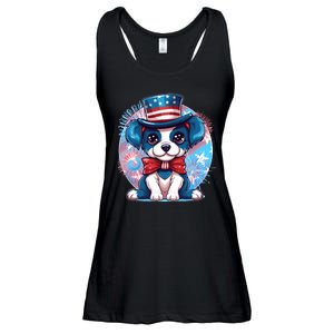 Cute Patriotic Red White And Blue Puppy Dog Ladies Essential Flowy Tank