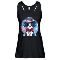 Cute Patriotic Red White And Blue Puppy Dog Ladies Essential Flowy Tank