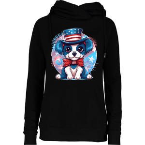 Cute Patriotic Red White And Blue Puppy Dog Womens Funnel Neck Pullover Hood