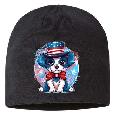 Cute Patriotic Red White And Blue Puppy Dog Sustainable Beanie