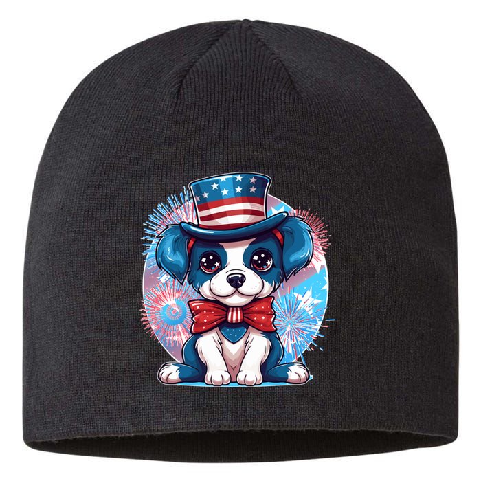 Cute Patriotic Red White And Blue Puppy Dog Sustainable Beanie