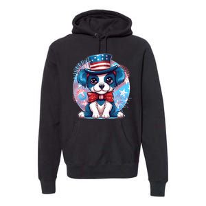 Cute Patriotic Red White And Blue Puppy Dog Premium Hoodie