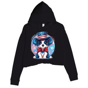 Cute Patriotic Red White And Blue Puppy Dog Crop Fleece Hoodie