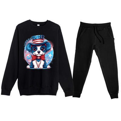 Cute Patriotic Red White And Blue Puppy Dog Premium Crewneck Sweatsuit Set