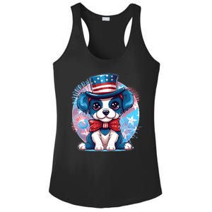 Cute Patriotic Red White And Blue Puppy Dog Ladies PosiCharge Competitor Racerback Tank