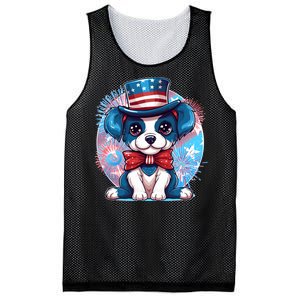 Cute Patriotic Red White And Blue Puppy Dog Mesh Reversible Basketball Jersey Tank