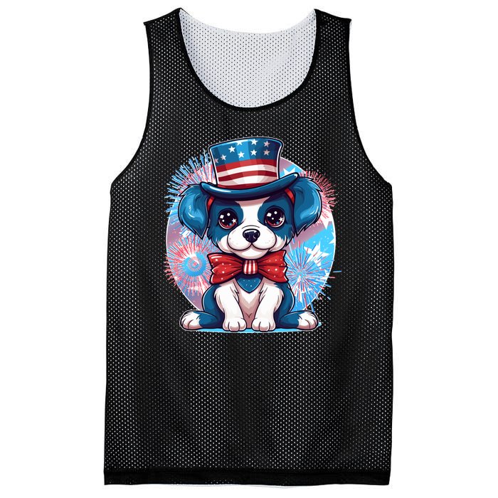 Cute Patriotic Red White And Blue Puppy Dog Mesh Reversible Basketball Jersey Tank