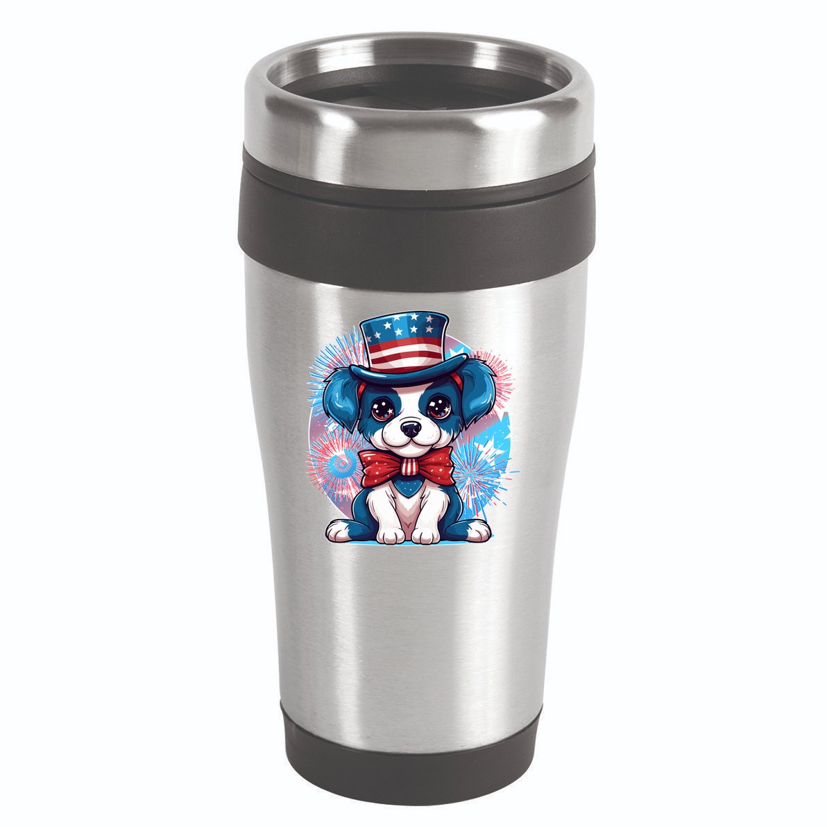 Cute Patriotic Red White And Blue Puppy Dog 16oz Travel Tumbler