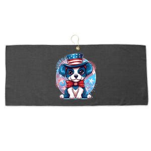 Cute Patriotic Red White And Blue Puppy Dog Large Microfiber Waffle Golf Towel