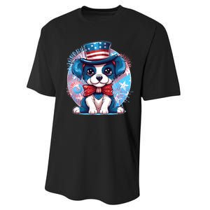 Cute Patriotic Red White And Blue Puppy Dog Performance Sprint T-Shirt