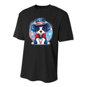 Cute Patriotic Red White And Blue Puppy Dog Youth Performance Sprint T-Shirt