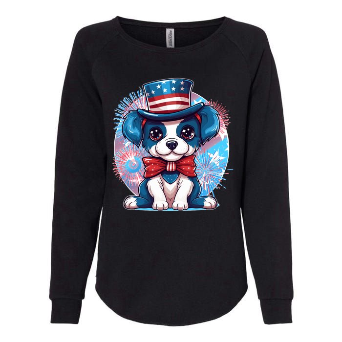 Cute Patriotic Red White And Blue Puppy Dog Womens California Wash Sweatshirt