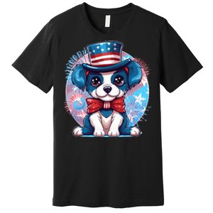 Cute Patriotic Red White And Blue Puppy Dog Premium T-Shirt