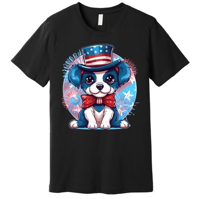 Cute Patriotic Red White And Blue Puppy Dog Premium T-Shirt