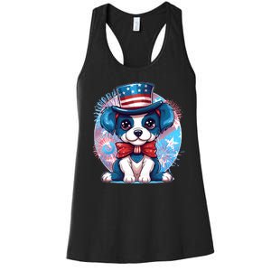 Cute Patriotic Red White And Blue Puppy Dog Women's Racerback Tank