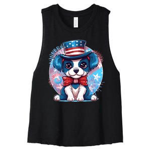 Cute Patriotic Red White And Blue Puppy Dog Women's Racerback Cropped Tank