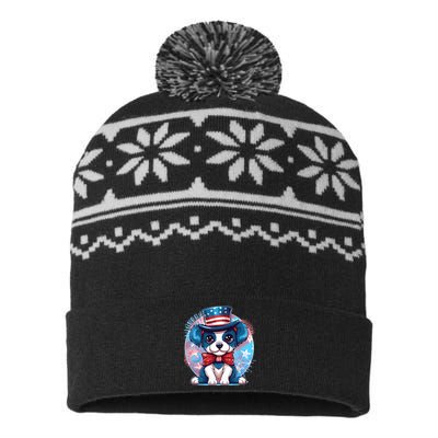 Cute Patriotic Red White And Blue Puppy Dog USA-Made Snowflake Beanie