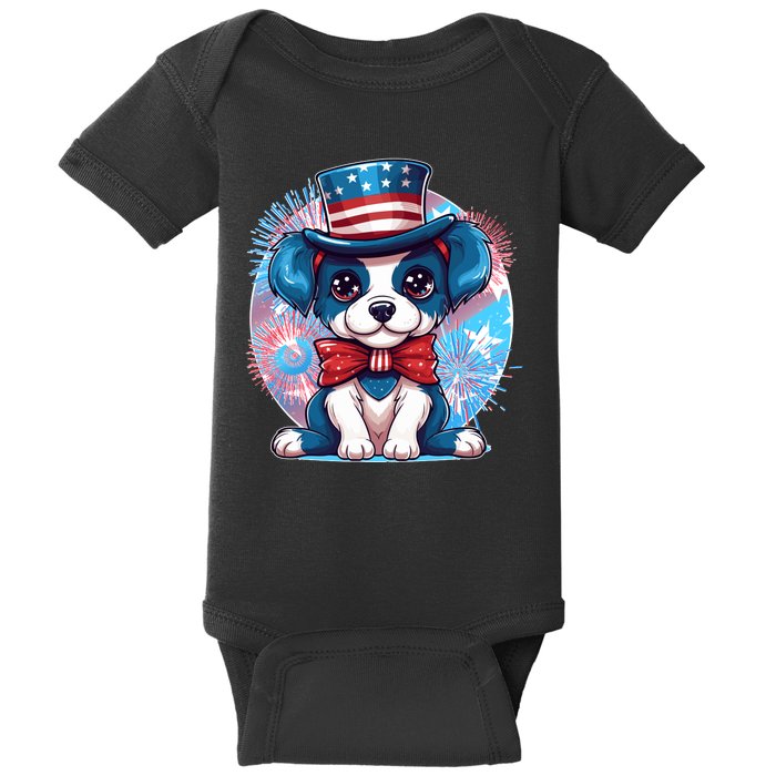 Cute Patriotic Red White And Blue Puppy Dog Baby Bodysuit