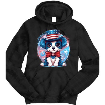 Cute Patriotic Red White And Blue Puppy Dog Tie Dye Hoodie