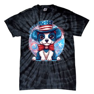 Cute Patriotic Red White And Blue Puppy Dog Tie-Dye T-Shirt