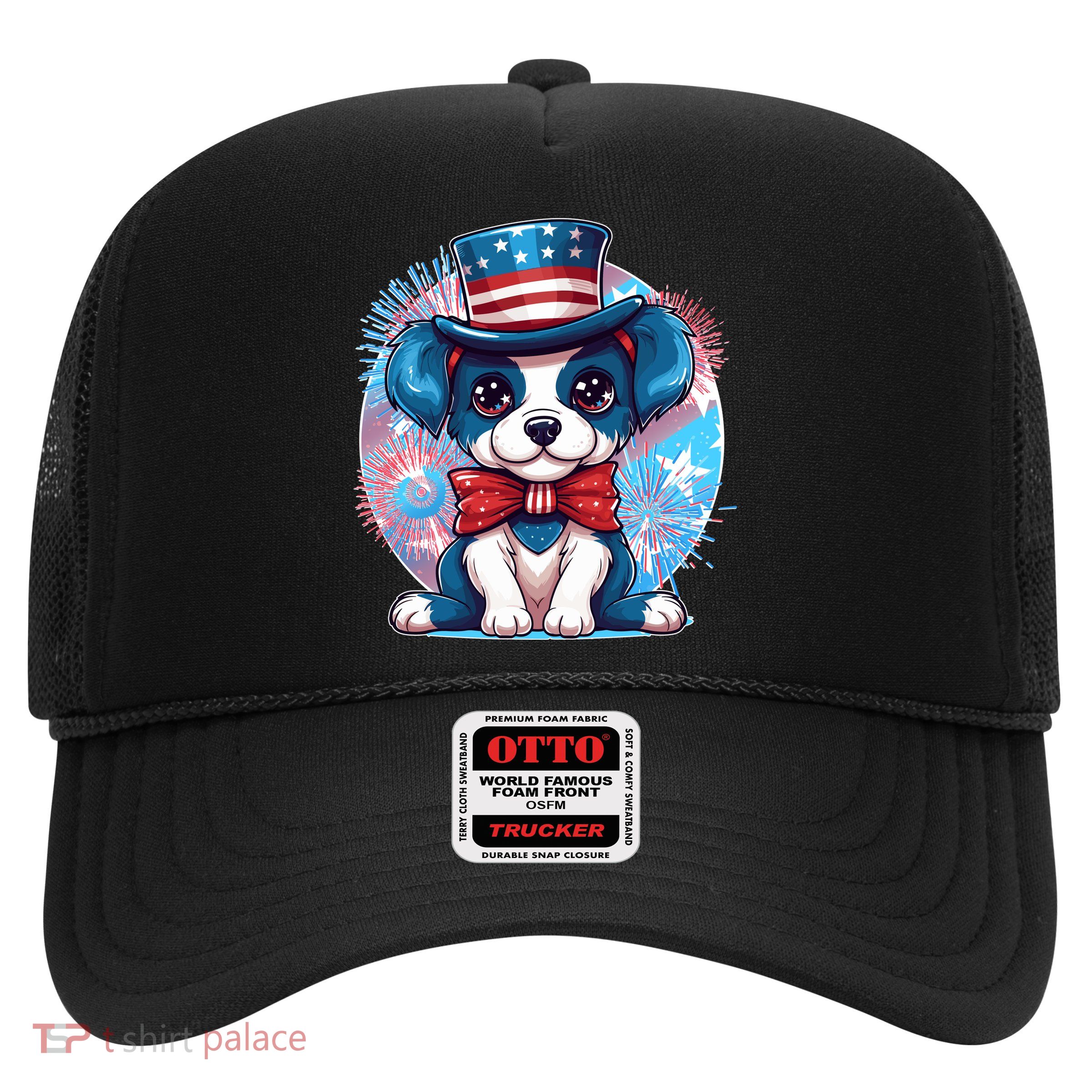 Cute Patriotic Red White And Blue Puppy Dog Trucker Hat