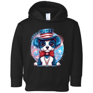 Cute Patriotic Red White And Blue Puppy Dog Toddler Hoodie