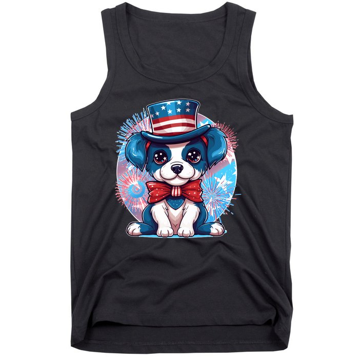 Cute Patriotic Red White And Blue Puppy Dog Tank Top