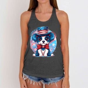 Cute Patriotic Red White And Blue Puppy Dog Women's Knotted Racerback Tank